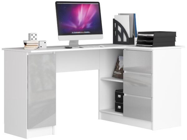Ak furniture Rohový písací stôl B20 155 cm bílý/světle šedý lesk pravý Ak furniture Rohový písací stôl B20 155 cm bílý/světle šedý lesk pravý