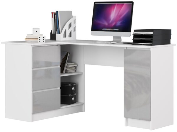Ak furniture Rohový písací stôl B20 155 cm bílý/světle šedý lesk levý Ak furniture Rohový písací stôl B20 155 cm bílý/světle šedý lesk levý