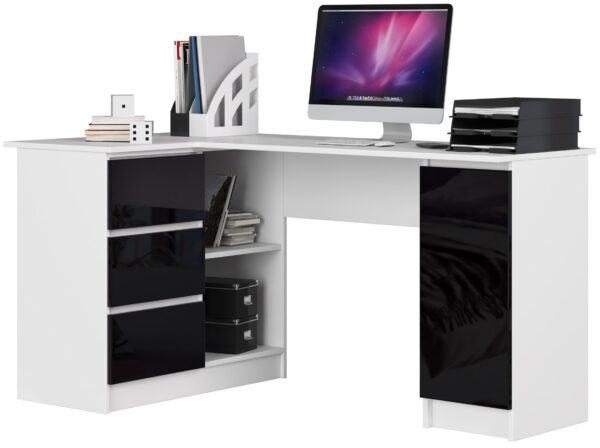 Ak furniture Rohový písací stôl B20 155 cm biely/čierny lesk ľavý Ak furniture Rohový písací stôl B20 155 cm biely/čierny lesk ľavý