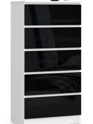 Ak furniture Komoda Kuba 60 cm - 5 zásuviek biela/čierna