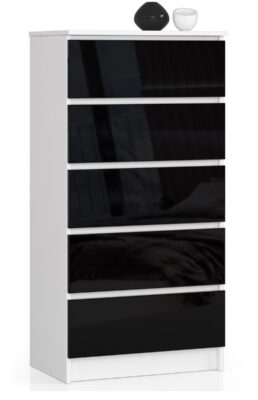 Avord Komoda Kuba 60 cm - 5 zásuviek biela/čierna