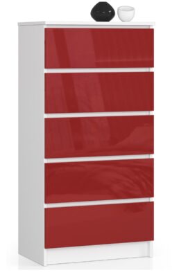 Avord Komoda Kuba 60 cm - 5 zásuviek biela/červená