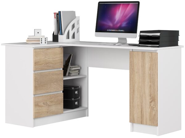 Ak furniture Rohový písací stôl B20 155 cm bílý/dub sonoma levý Ak furniture Rohový písací stôl B20 155 cm bílý/dub sonoma levý