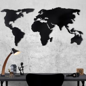 Hanah Home Nástěnná kovová dekorace Mapa světa 85x170 cm černá
