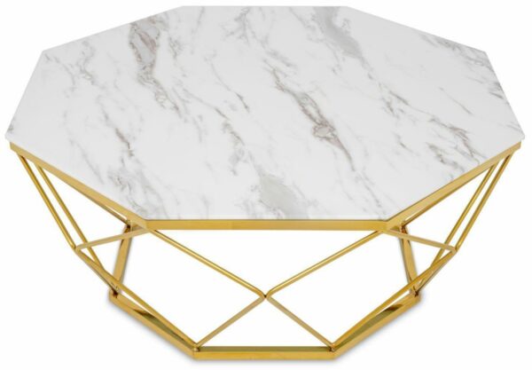 DekorStyle Konferenčný stolík VOLARE 100 cm biely/zlatý