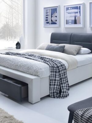 HALMAR Čalúnená posteľ Cassandra 140x200 dvojlôžko - bielo-čierna