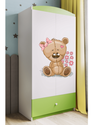Kocot kids Detská skriňa Babydreams 90 cm medvedík s kvietkami zelená